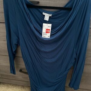 Blue Draped Long Sleeve Top